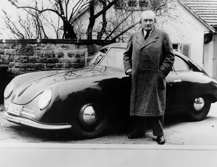 Ferdinand Porsche and a Porsche 356.