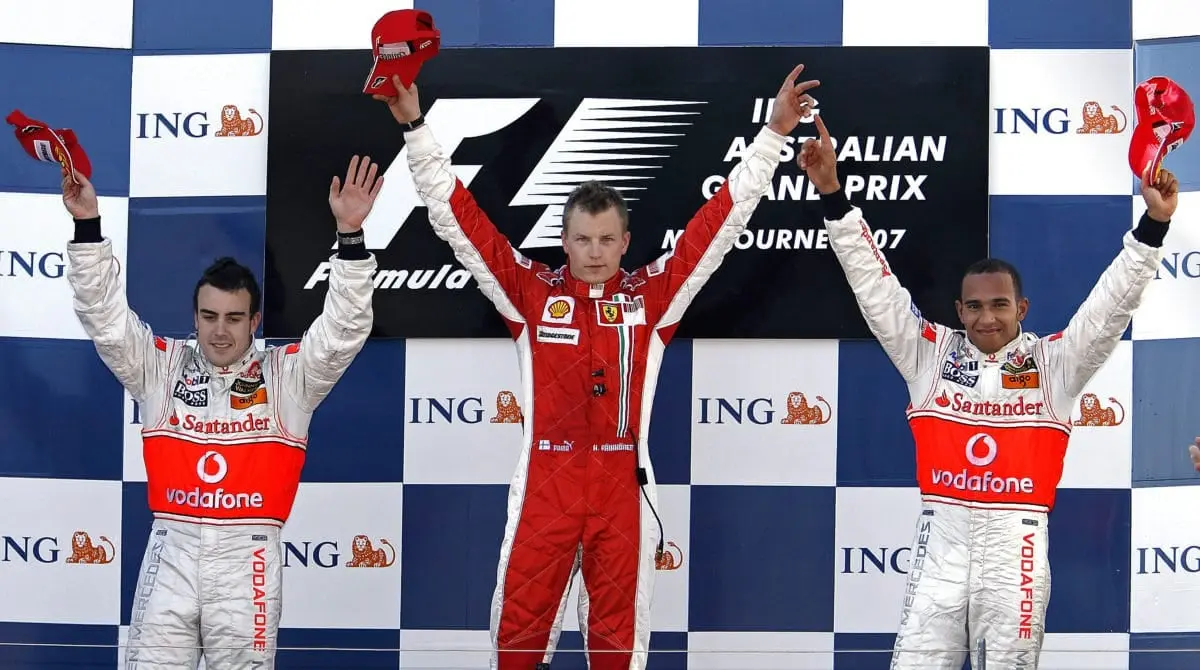 Fernando Alonso, Kimi Raikonnen a Lewis Hamilton, 2007
